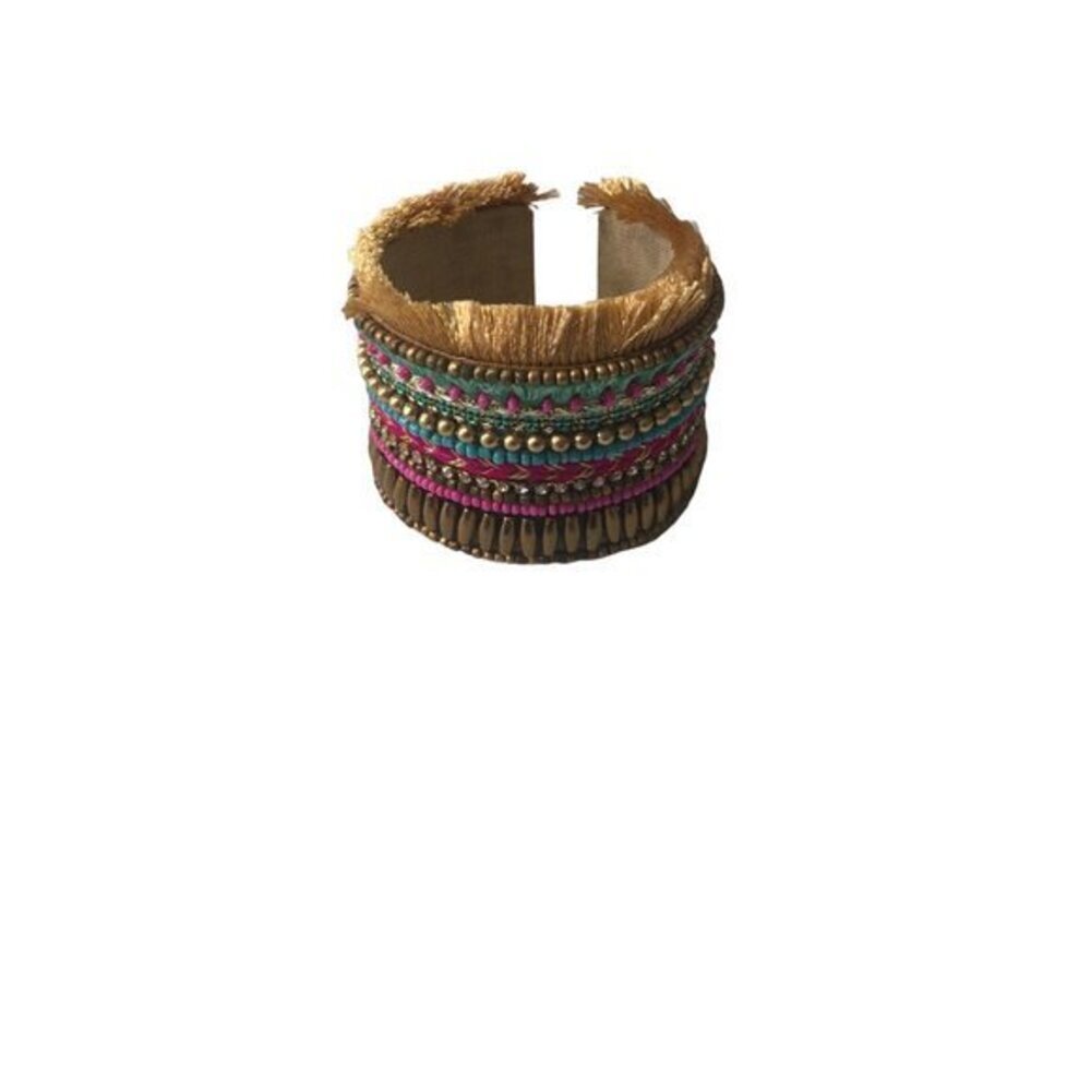 Artsy Cuff Bracelet‎ Women OS Gold Pink Teal Boho Fringe Statement India